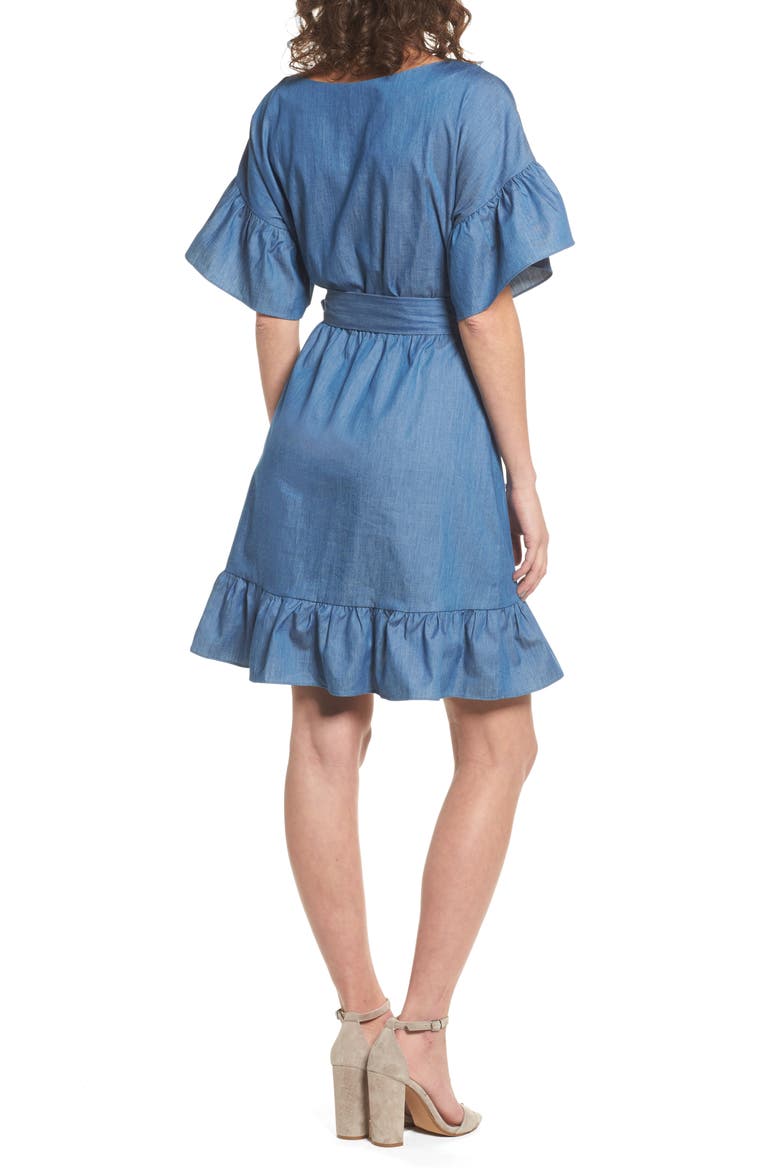 Ruffle Denim Wrap Dress, Alternate, color, DENIM
