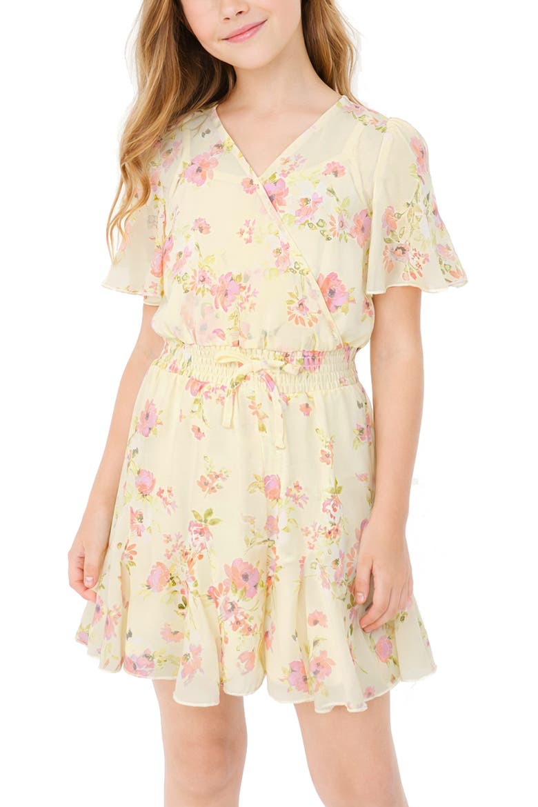 Kids' Flutter Sleeve Chiffon Romper, Alternate, color, YELLOW