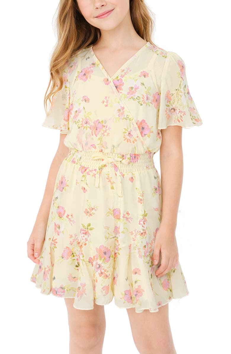 Zunie Kids' Flutter Sleeve Chiffon Romper, Alternate, color, Yellow