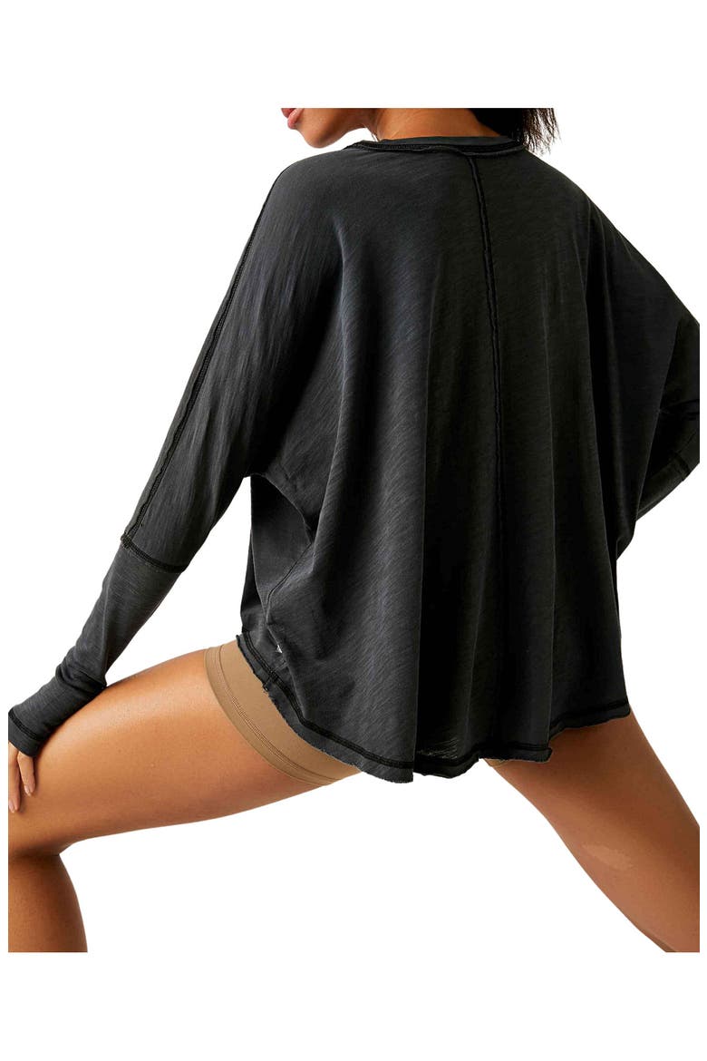 Ten Laps Asymmetric Long Sleeve Cotton Top, Alternate, color, BLACK
