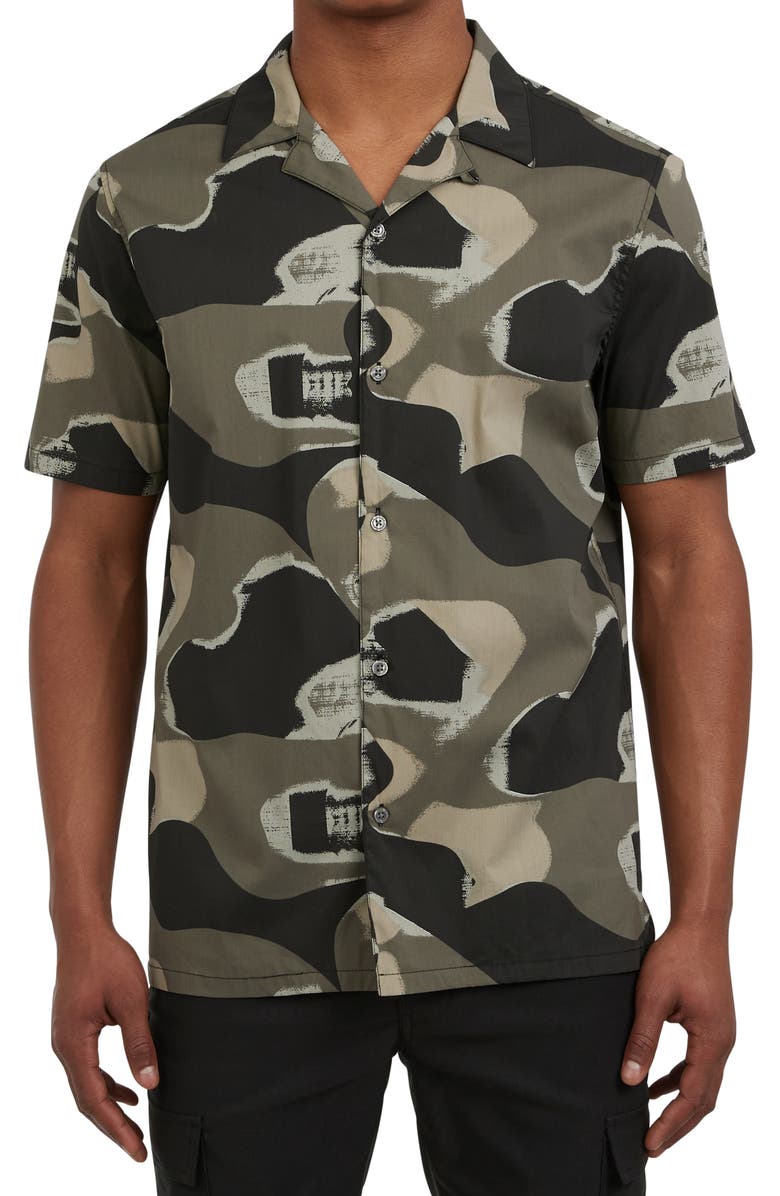 DKNY SPORTSWEAR Tab Camp Shirt, Main, color, Black