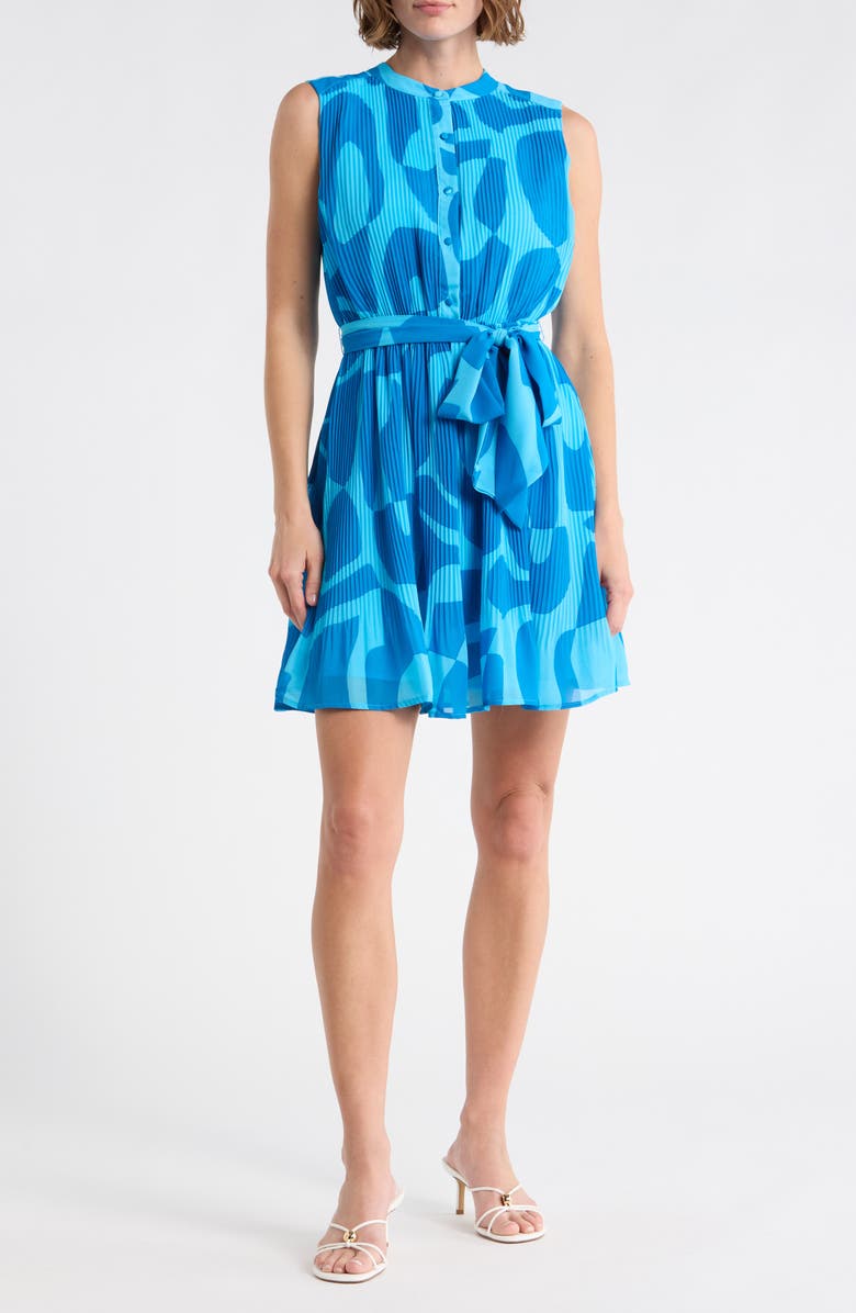 Sam Edelman Pleated Tie Waist Dress, Main, color, Blue/ Turquoise