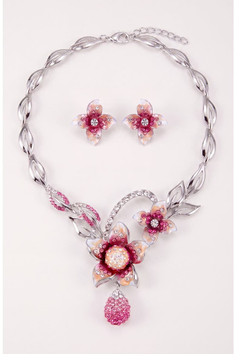 Flower Necklace and Earrings Set, Main, color, Pink