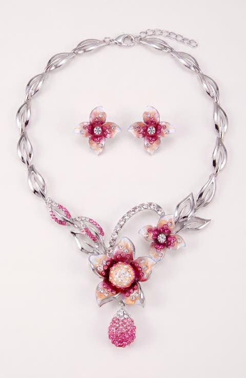 Flower Necklace and Earrings Set