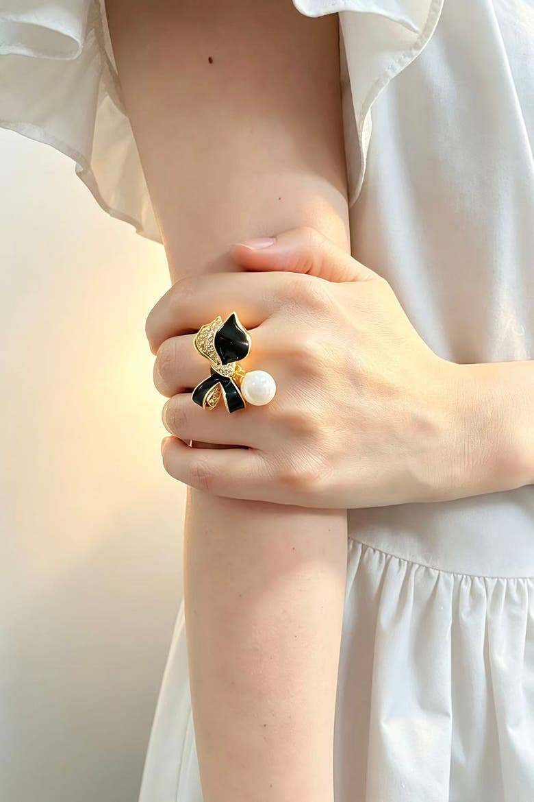 Butterfly Pearl Drop Ring, Alternate, color, Gold
