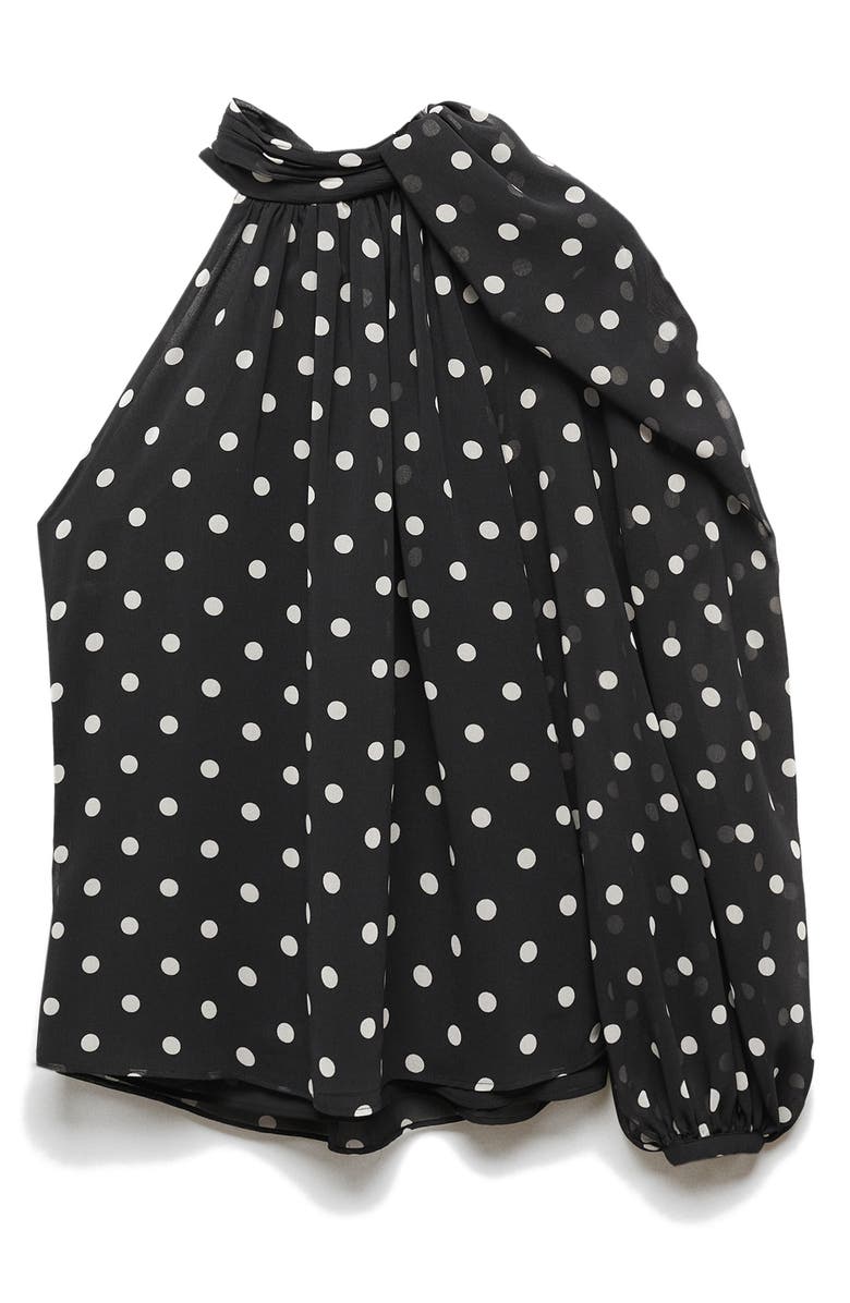 MANGO Adela Polka Dot One-Shoulder Chiffon Top, Alternate, color, 