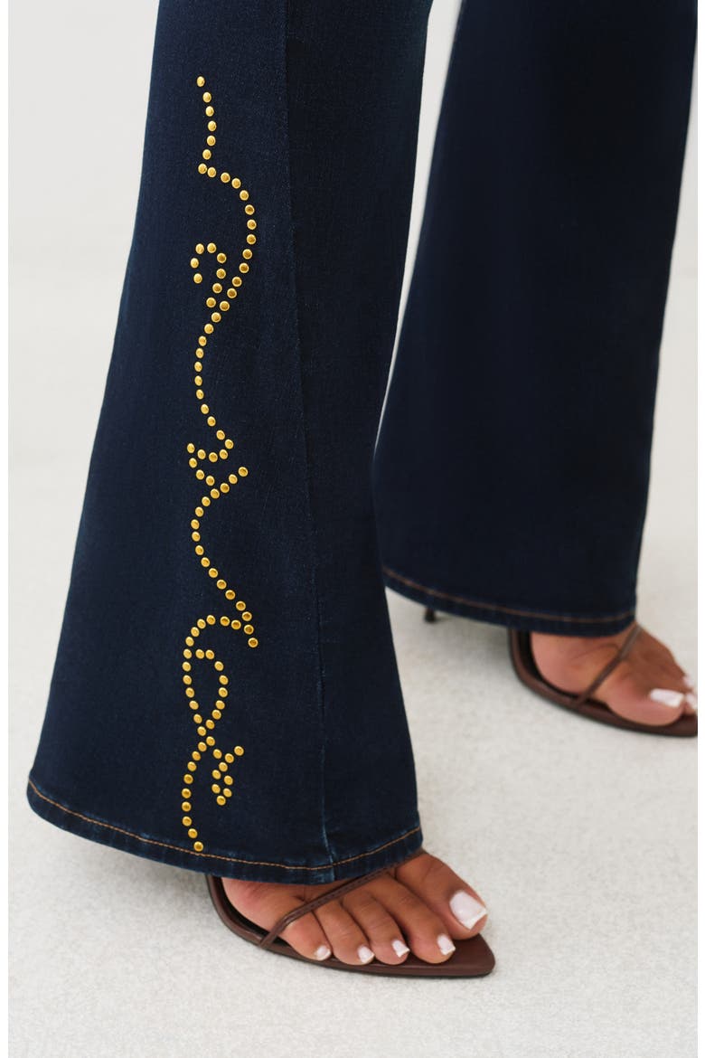 Joey Stud Embellished Flare Jeans, Alternate, color, DARK OAK WASH