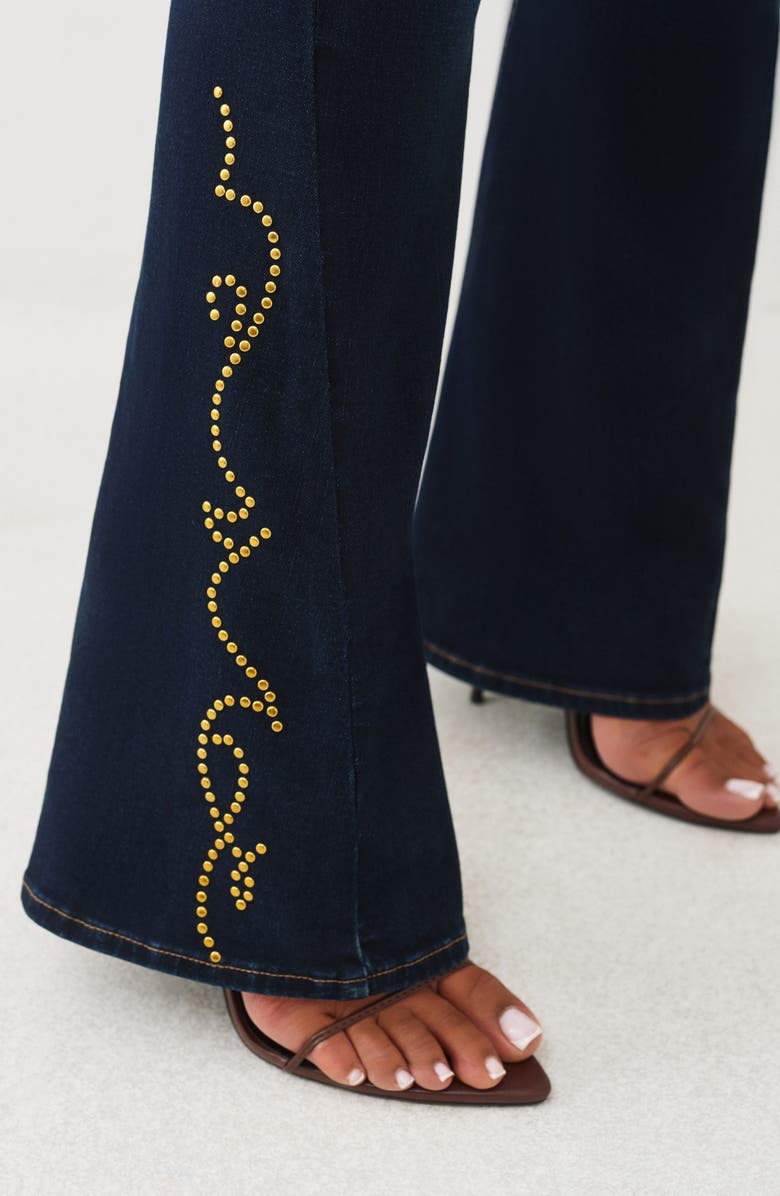 True Religion Joey Stud Embellished Flare Jeans, Alternate, color, Dark Oak Wash