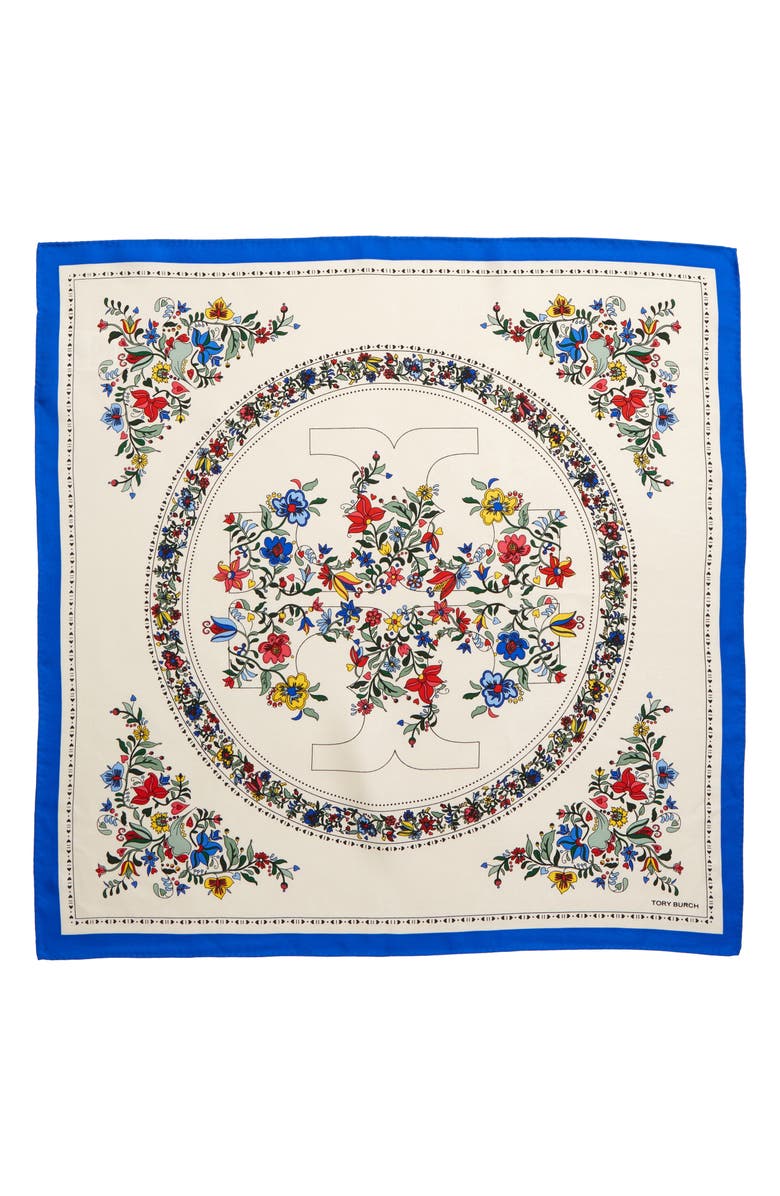 Tory Burch Floral Logo Silk Square Scarf, Alternate, color, 