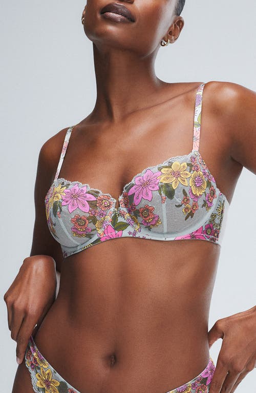 SAVAGE X FENTY Mod Poppy Unlined Lace Balconette Bra in Morning Grey Floral at Nordstrom, Size 32Ddd