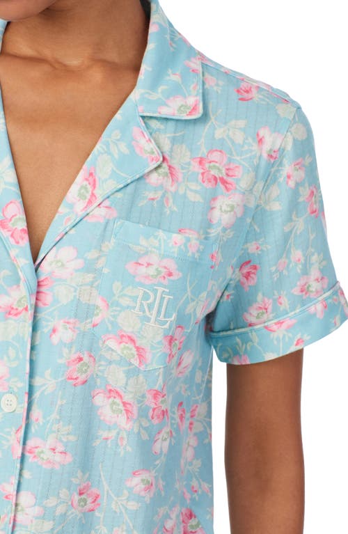 Shop Ralph Lauren Lauren  Floral Crop Knit Pajamas In Blue Floral