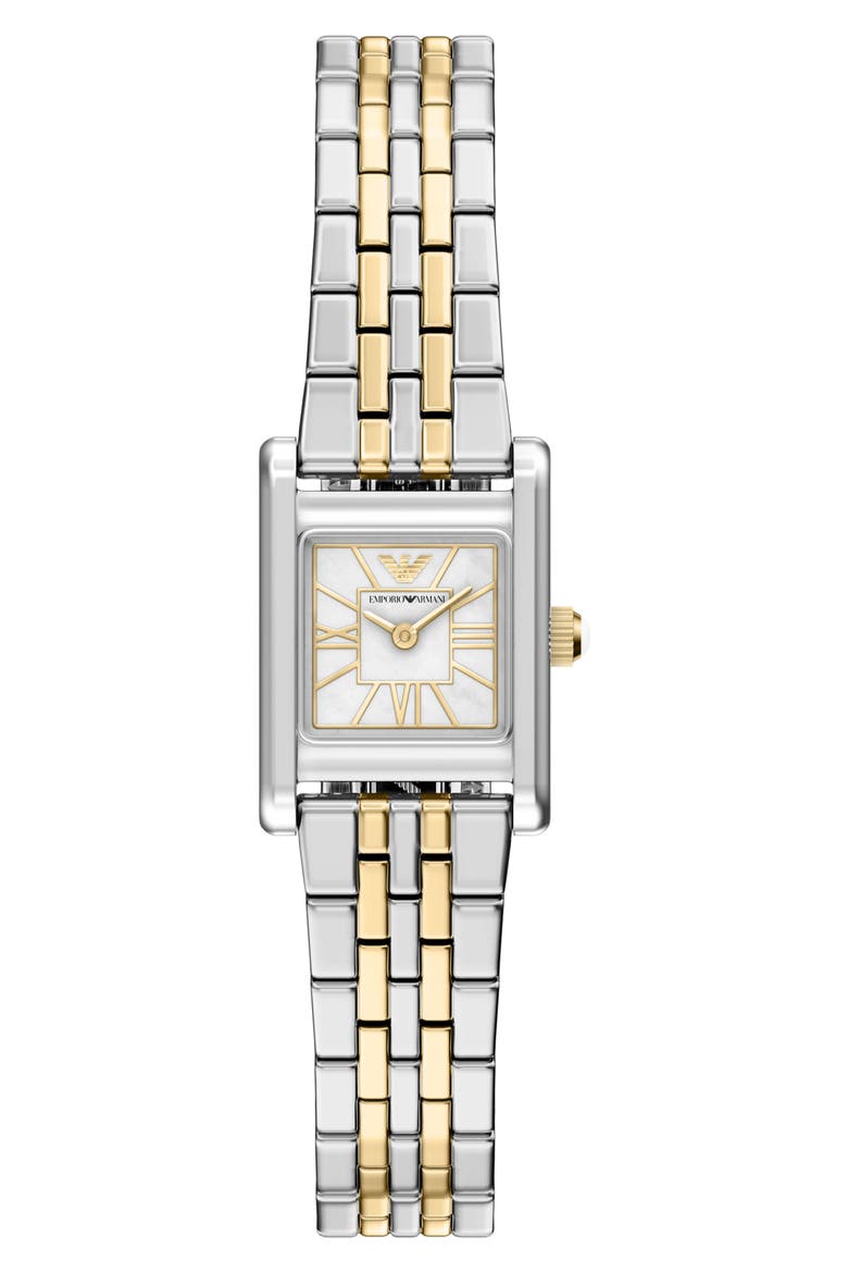 Small Mother-of-Pearl Tank Bracelet Watch, 19mm x 26mm, Main, color, SILVER