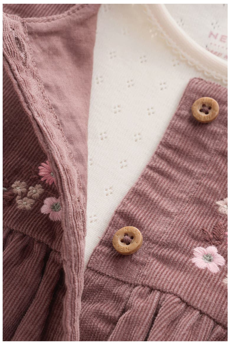 Kids' Embroidered Corduroy Pinafore Dress, Bodysuit & Tights Set, Alternate, color, PURPLE