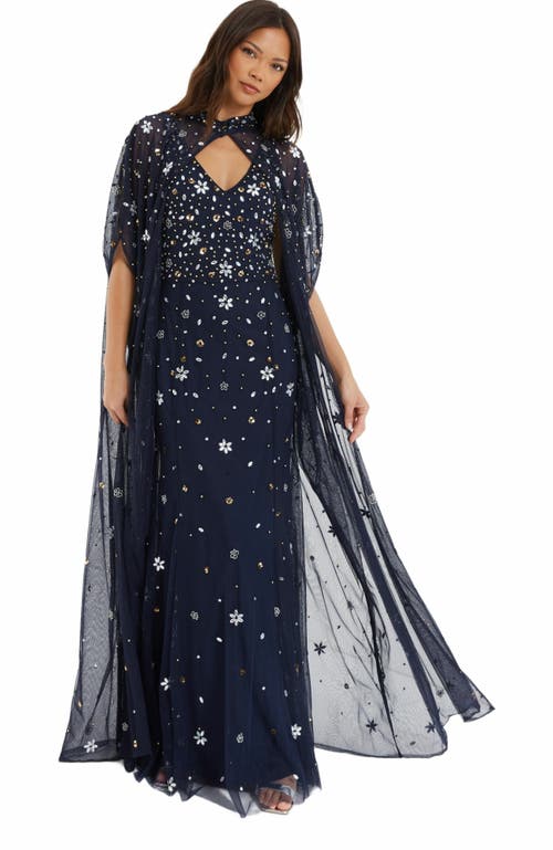 QUIZ Beaded 2-In-1 Cape And Evening Dress in Navy  product