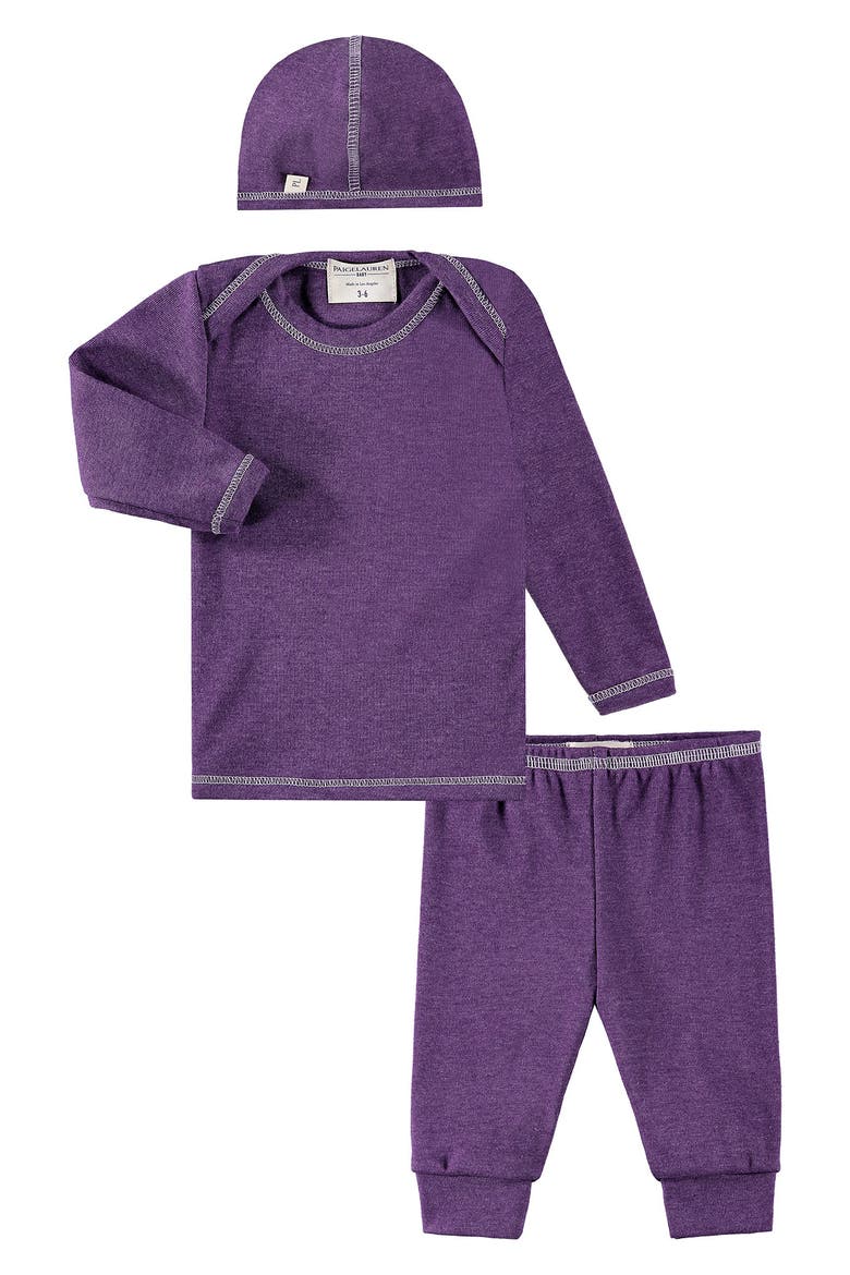 Rib Long Sleeve Top, Leggings & Hat Set, Main, color, PURPLE