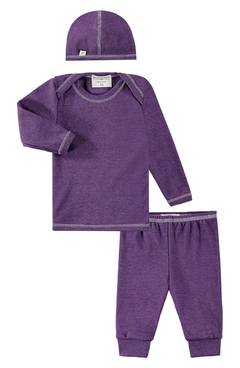 PAIGELAUREN Rib Long Sleeve Top, Leggings & Hat Set, Main, color, Purple