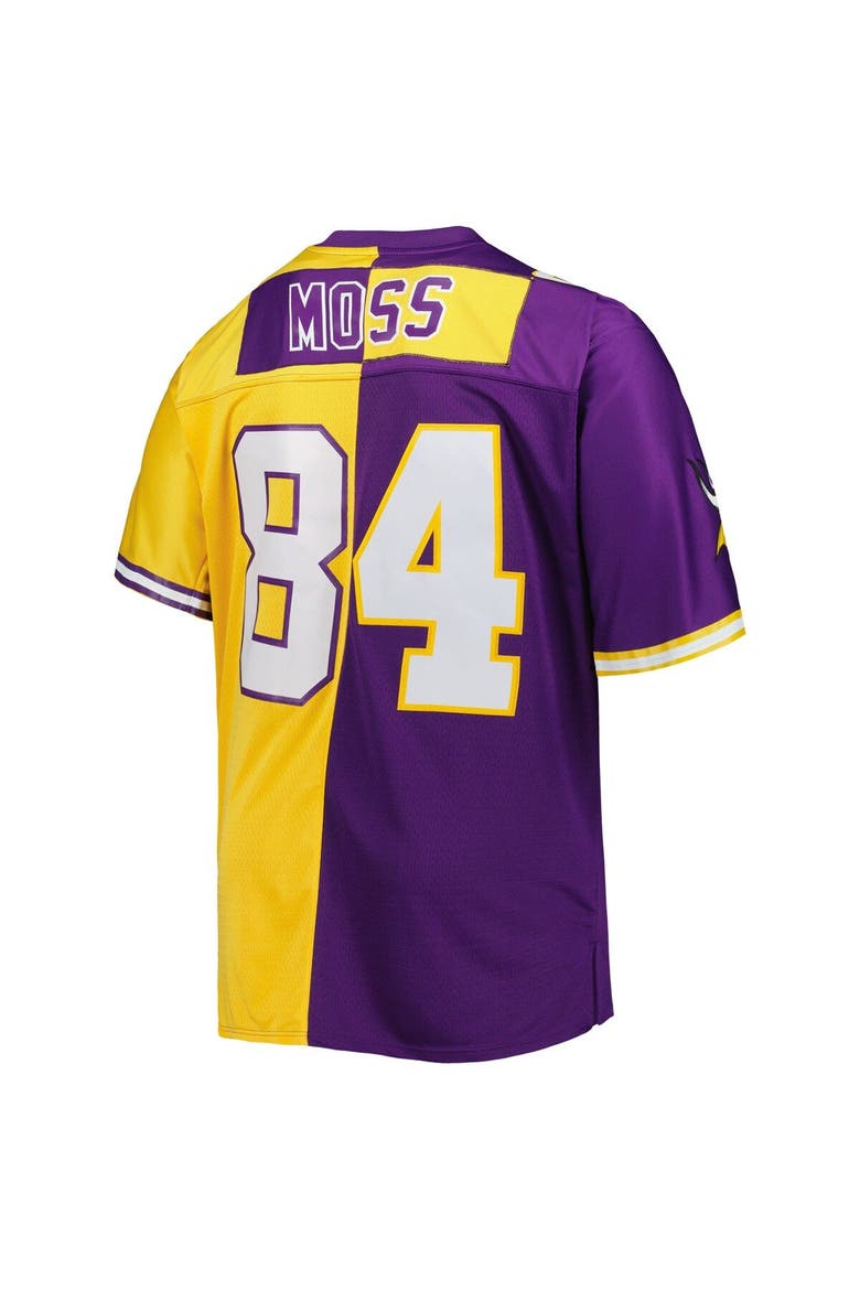 Men's Mitchell & Ness Randy Moss Purple/Gold Minnesota Vikings Big & Tall Split Legacy Retired Player Replica Jersey, Alternate, color, Purple