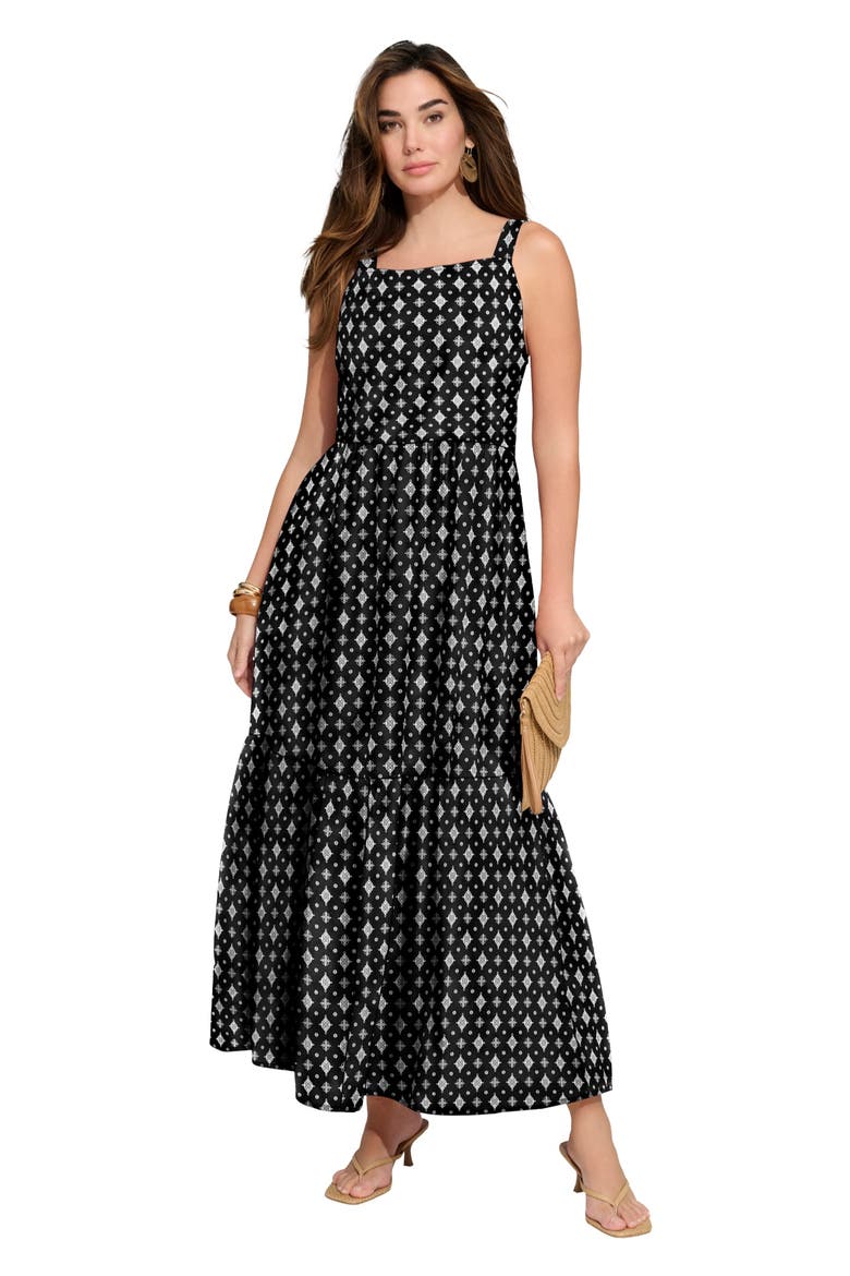 Plus Size Square Neck Adjustable Strap Maxi Dress, Main, color, BLACK MINI MEDALLION