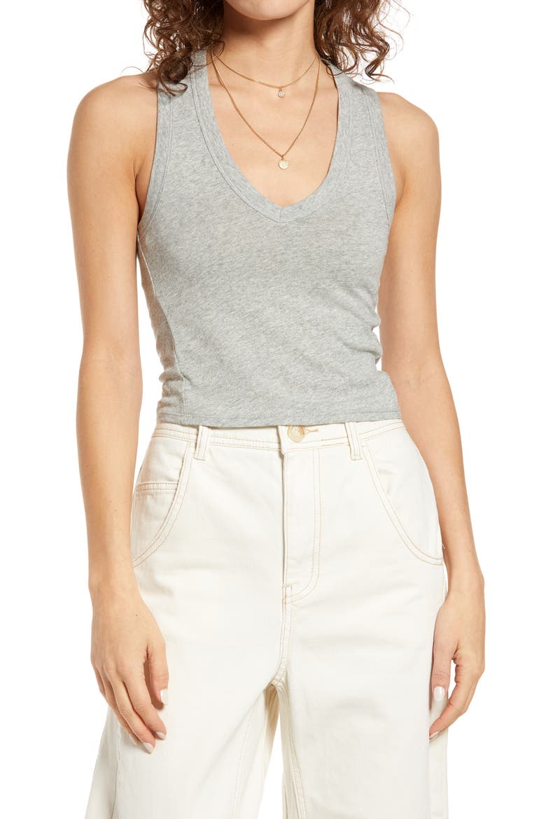 Hailey V-Neck Baby Tank, Main, color, HEATHER GREY