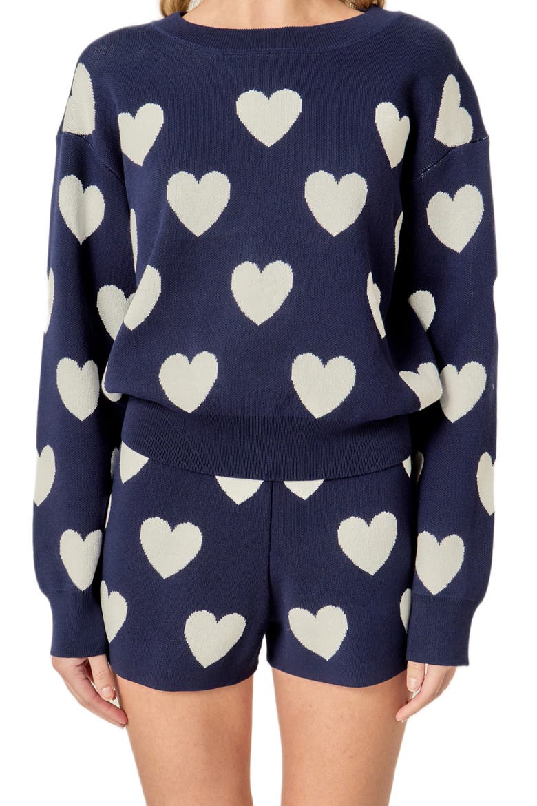 Intarsia Heart Crewneck Sweater, Main, color, NAVY/ WHITE