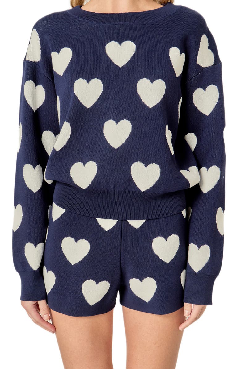 English Factory Intarsia Heart Crewneck Sweater, Main, color, Navy/ White
