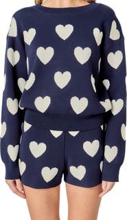 English Factory Intarsia Heart Crewneck Sweater