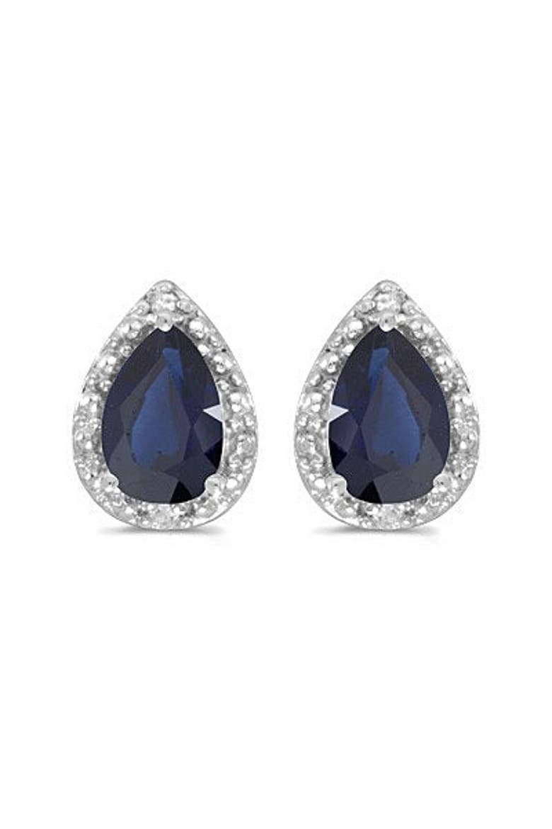 Pear Stud Earrings 14k, Main, color, Blue Sapphire,White Gold