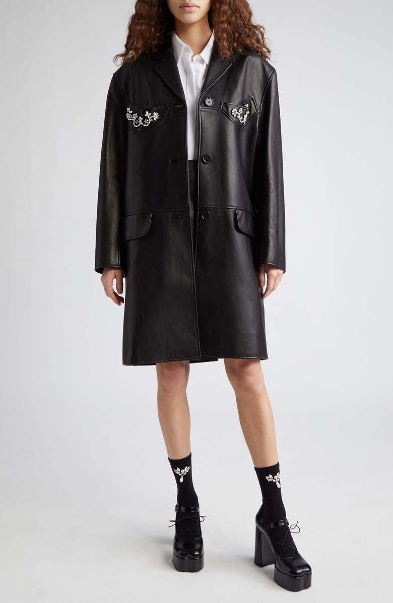 Simone Rocha Pleated Leather Skirt, Alternate, color,