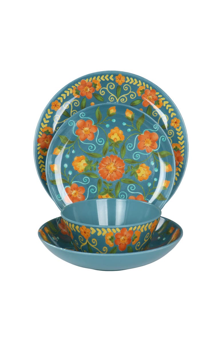 Laurie Gates California Designs Elena Amour 16 Piece Floral Round Melamine Dinnerware Set, Alternate, color, Multi