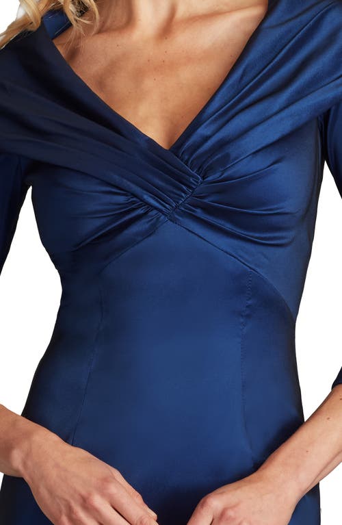 Tadashi Shoji Ruffle Taffeta Column Gown In Navy