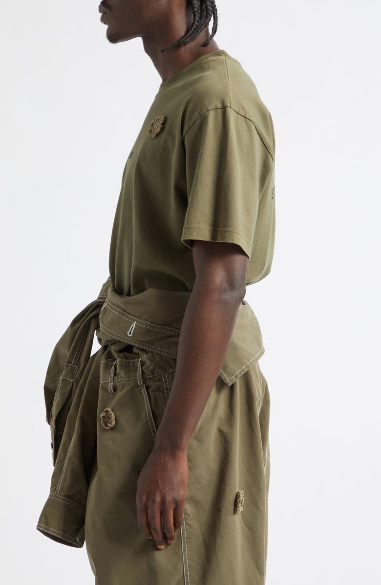 SONG FOR THE MUTE x Birkenstock The Gardener Crochet Flower Long Sleeve Drill Jumpsuit, Alternate, color, Army Green