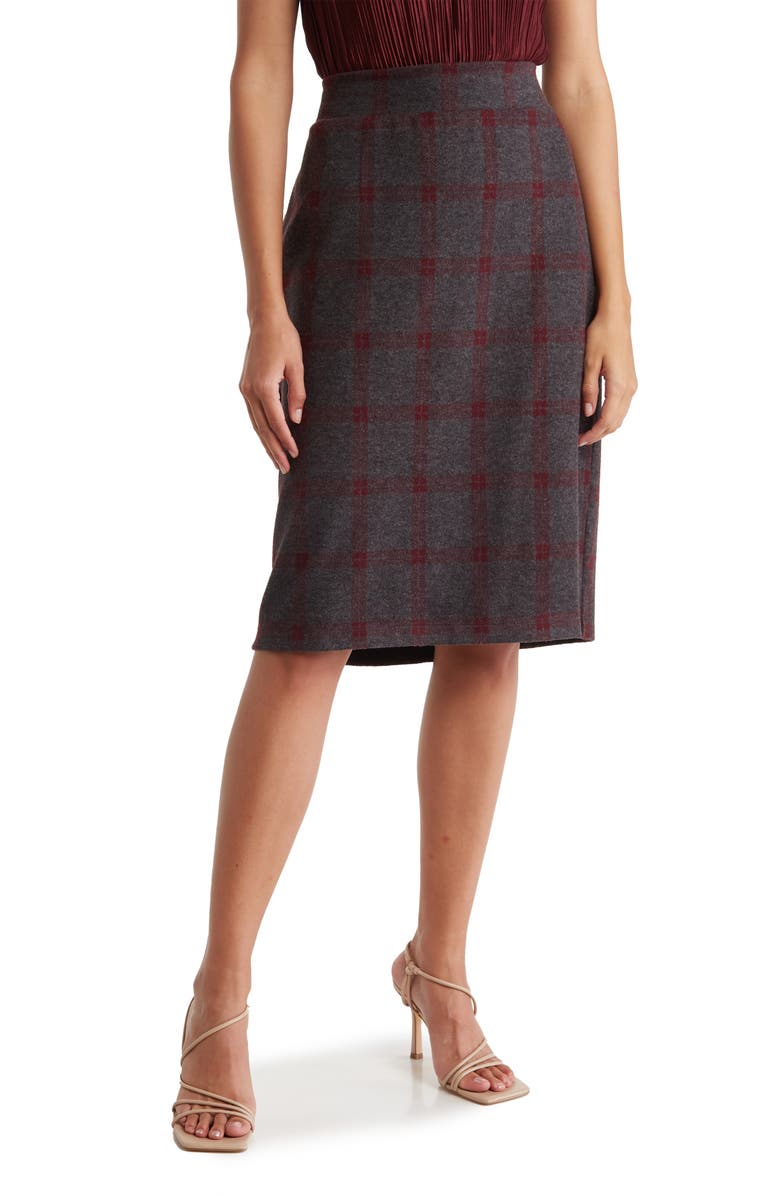 Renee C Plaid Pencil Skirt, Main, color, Charcoal