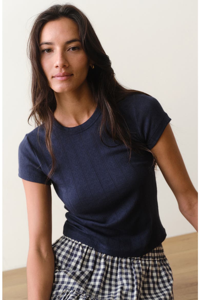 Lexi Pointelle Crewneck T-Shirt, Alternate, color, NAVY