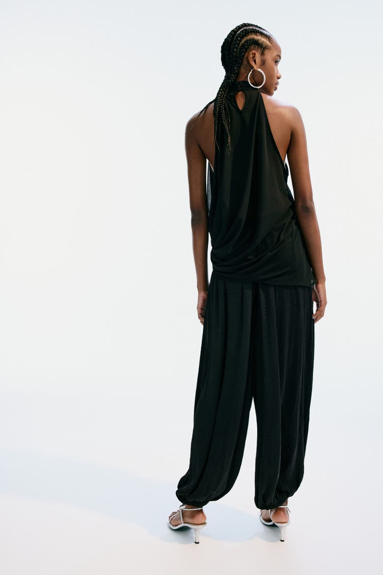 Draped-panel Balloon Trousers, Alternate, color, Black
