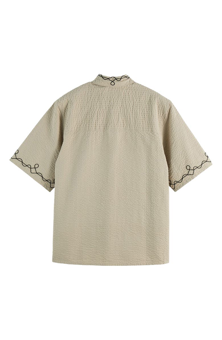 Scotch & Soda Oversize Embroidered Short Sleeve Cotton Seersucker Button-Up Shirt, Alternate, color, Plaza Taupe
