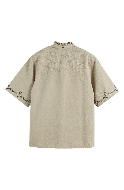 Scotch & Soda Oversize Embroidered Short Sleeve Cotton Seersucker Button-up Shirt In Neutral