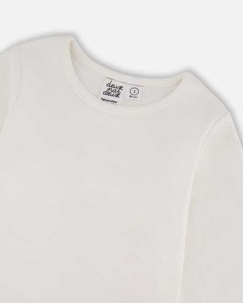 Deux Par Deux Jersey Top With Embroidered Floral Sleeves In White