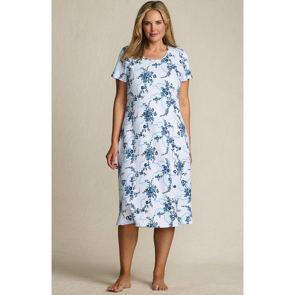 Lands' End Cotton Short Sleeve Midcalf Nightgown In Multi