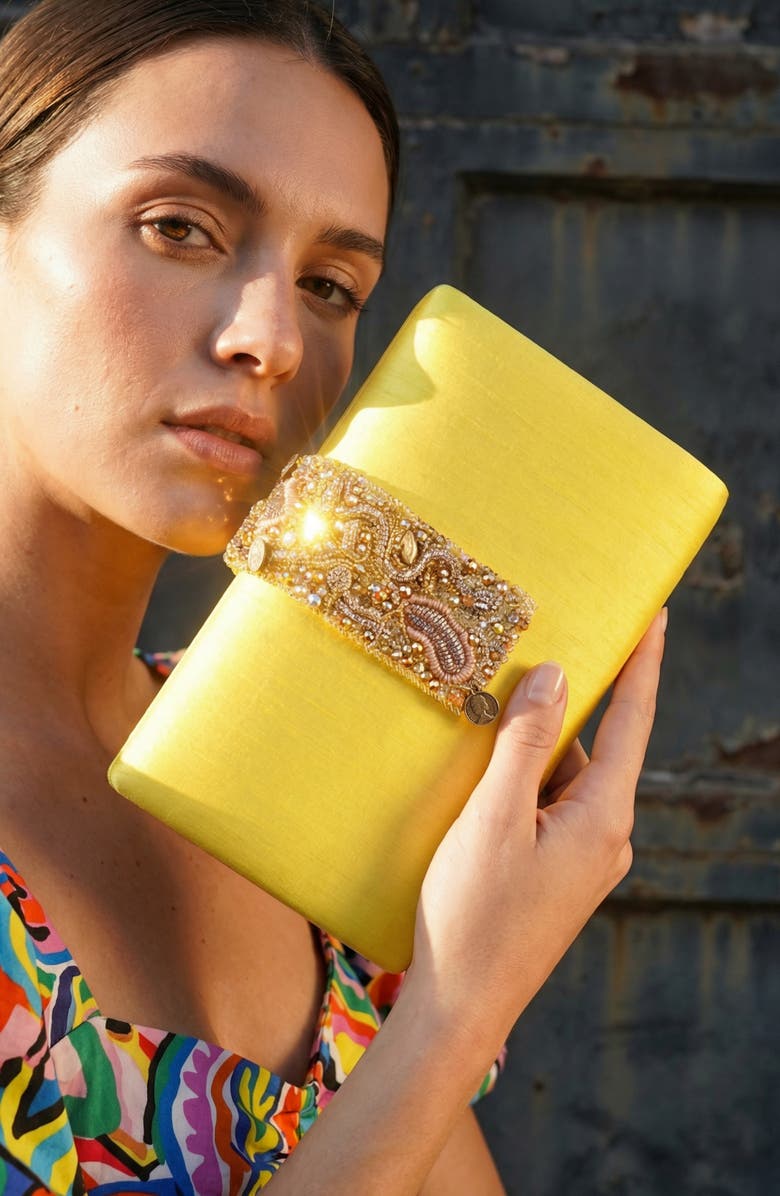 Simitri Sunflower Beaded Fringe Clutch, Alternate, color, Sunflower
