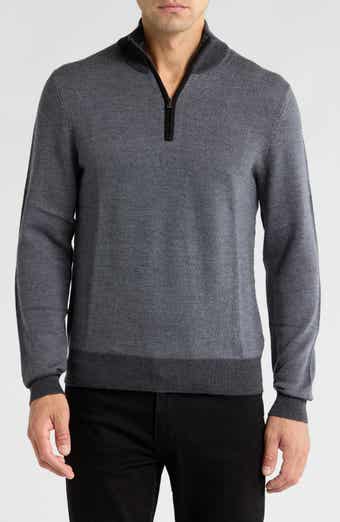 Bruno Magli Merino Wool Two-Tone Twill Quarter-Zip Pullover