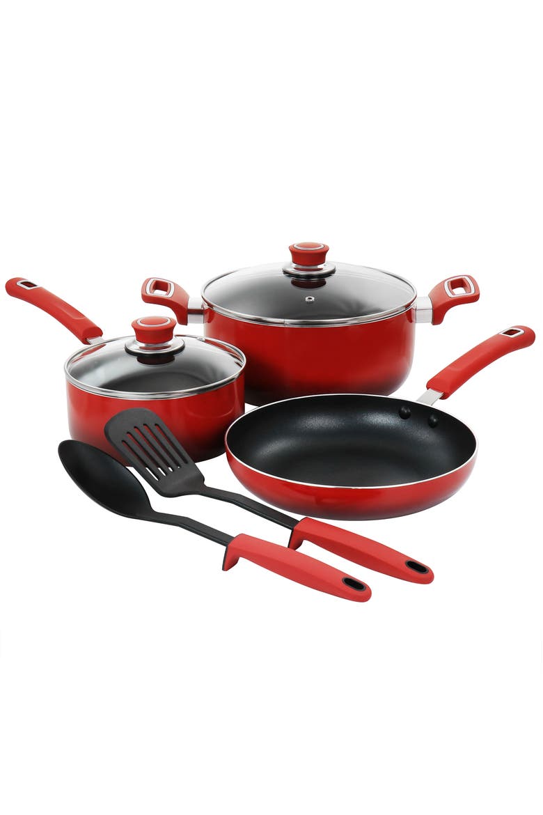 7 Piece Non Stick Aluminum Cookware Set, Main, color, Red