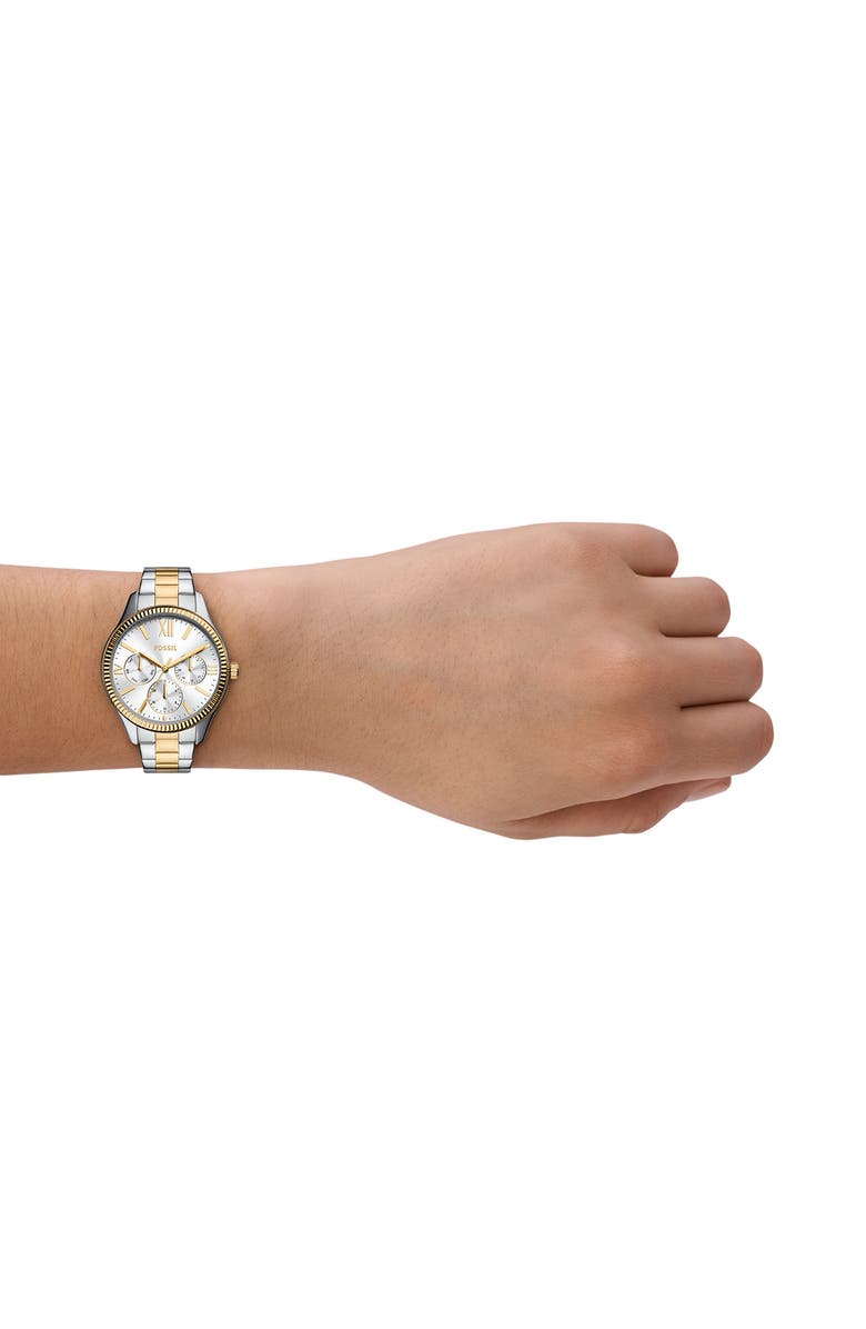 Fossil Rye Multifunction Two Tone Bracelet Watch, 36mm, Alternate, color, Silver