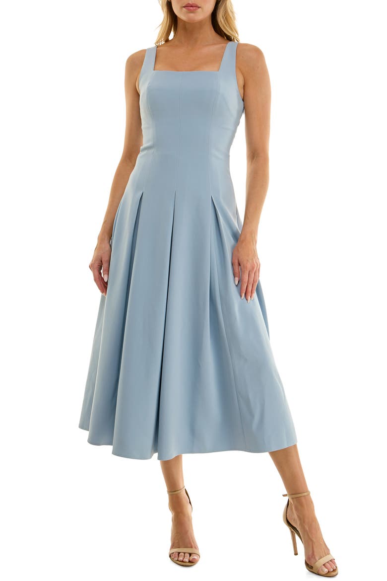 Pleated Sleeveless Midi Dress, Main, color, BLUE