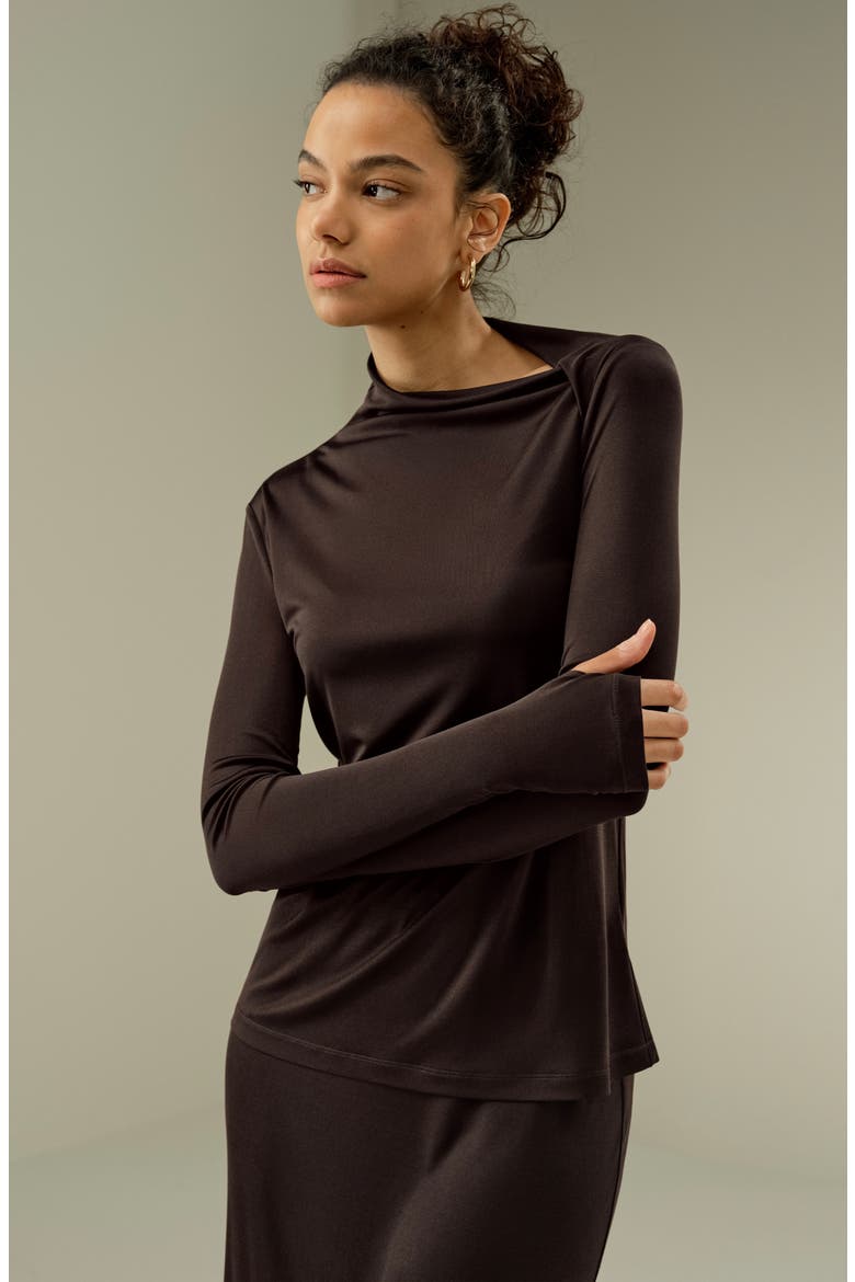 Women's Silk Jersey Slim Fitted Long Sleeve Top, Alternate, color, Cocoa