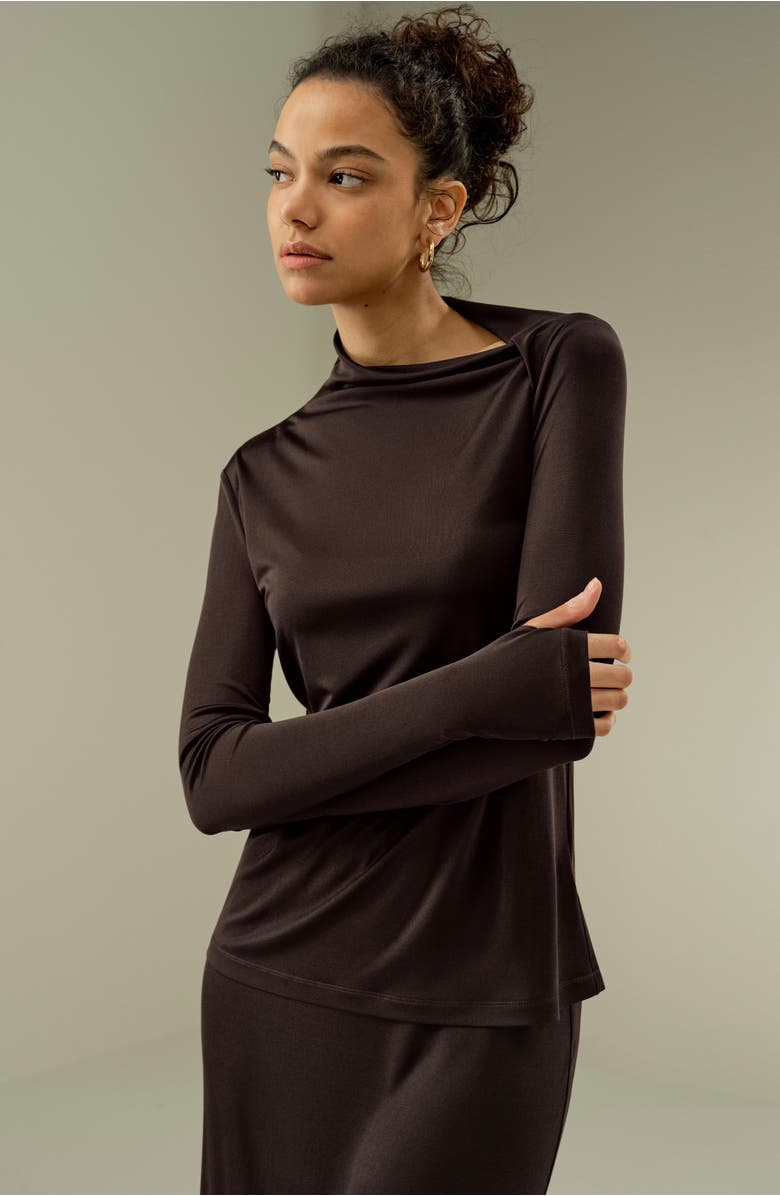 Lilysilk Slim Fitted Silk Jersey Long Sleeve Top, Alternate, color, Cocoa