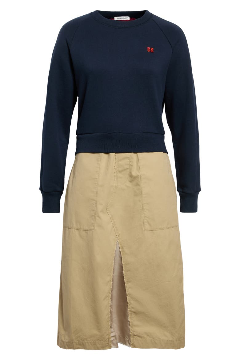 Mixed Media Midi Dress, Main, color, NAVY