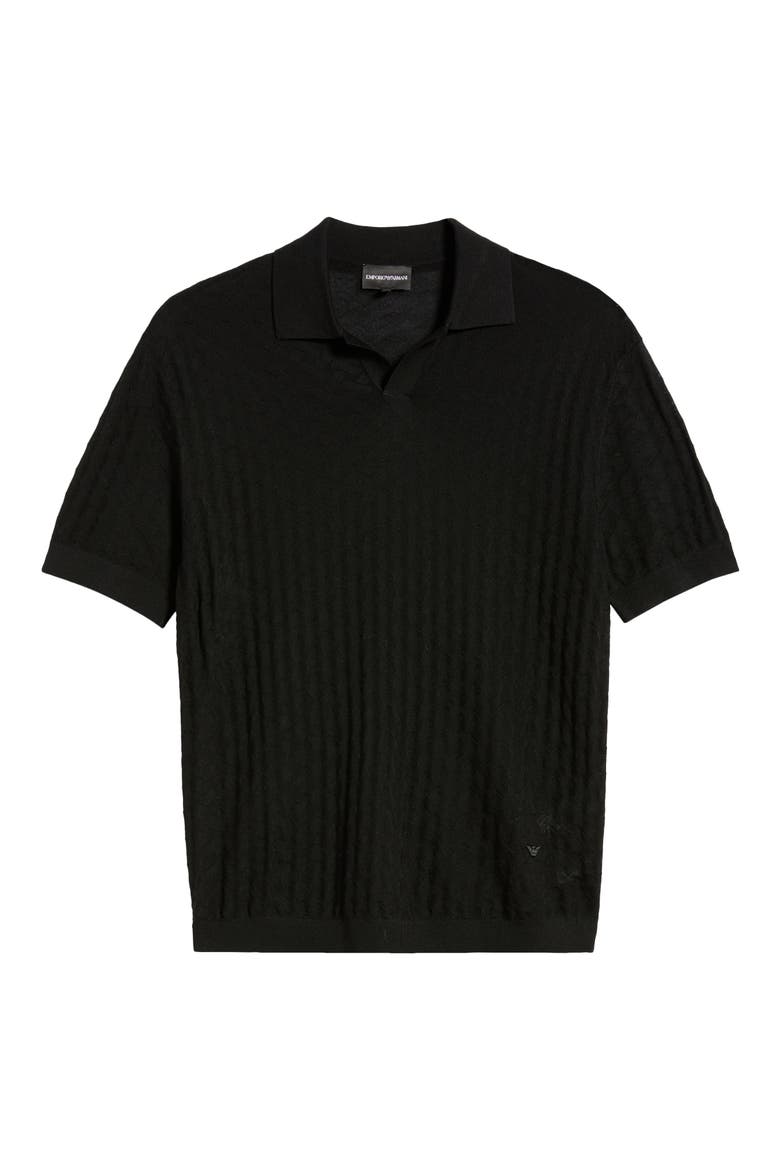 Basket-Weave Stitch Johnny Collar Virgin Wool Polo Sweater, Alternate, color, SOLID BLACK