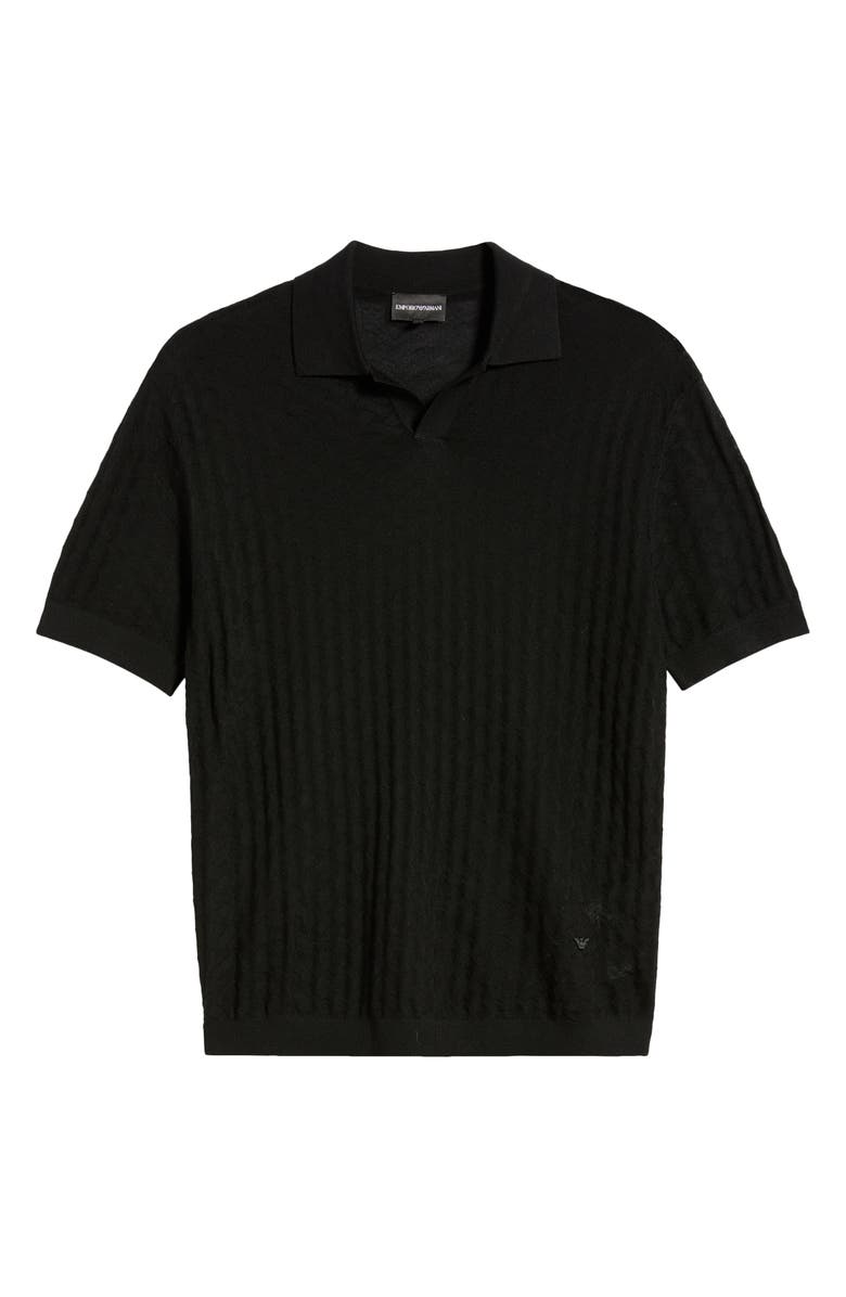 Emporio Armani Basket-Weave Stitch Johnny Collar Virgin Wool Polo Sweater, Alternate, color, Solid Black