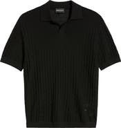 Emporio Armani Basket-Weave Stitch Johnny Collar Virgin Wool Polo Sweater