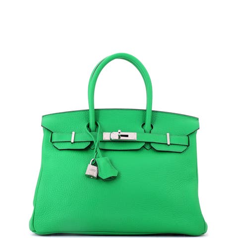 Birkin Handbag Green Clemence with Palladium Hardware 30